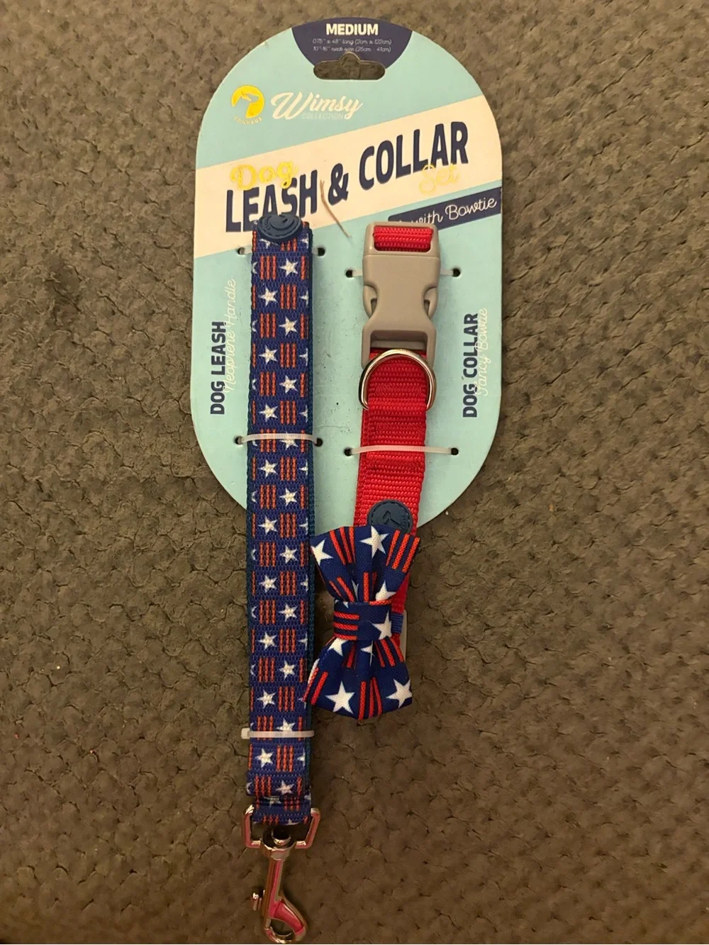 Red & Blue Kids Pet Collar with Bowtie and Leash - Medium